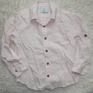 Boys Size 4/5 Class / Club Pale Pink Linen Button Down Long Sleeve Shirt